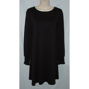 Black Sz Medium Soft Stretchy Knee Length Long Sleeve Swing Dress LOFT OUTLET